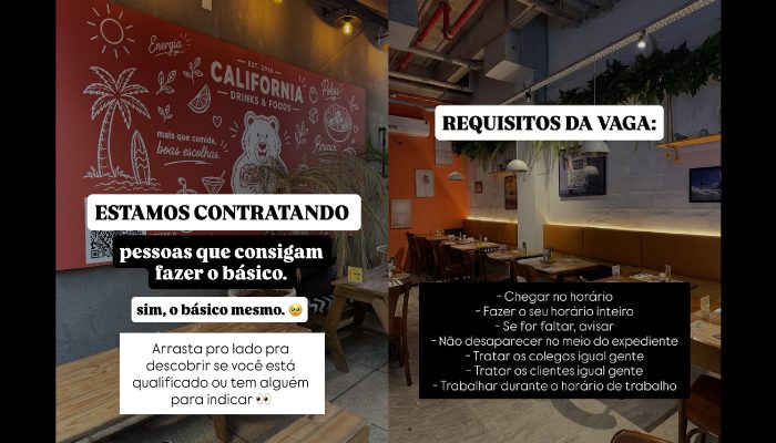 Restaurante viraliza com vaga pedindo para “fazer o básico”